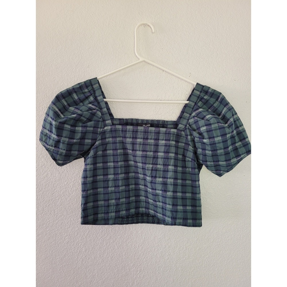 Madewell Plaid Crop Top Square Neck Puff Sleeve Smocked Back‎ XS #18